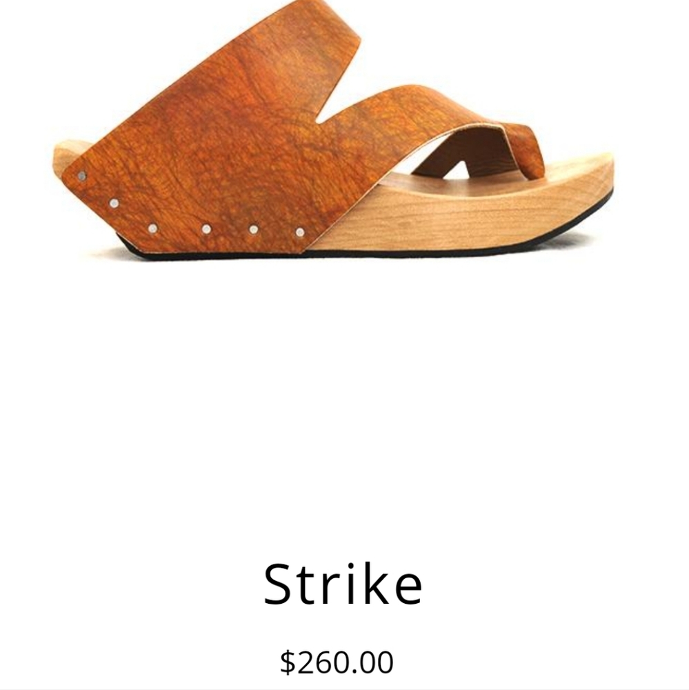 Cydwoq Strike orange leather and wood sandals sz 38